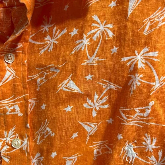 Ralph Lauren Orange Shirt with White Nautical Print - Picture 3 of 6